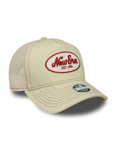 Casquette New Era 9FORTY A-Frame Trucker Patch Logo New Era Heritage Script Crème