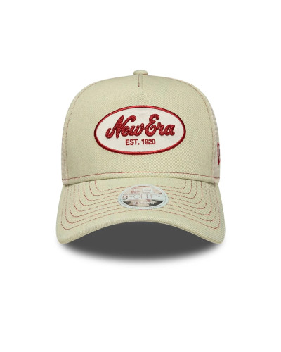 Casquette New Era 9FORTY A-Frame Trucker Patch Logo New Era Heritage Script Crème