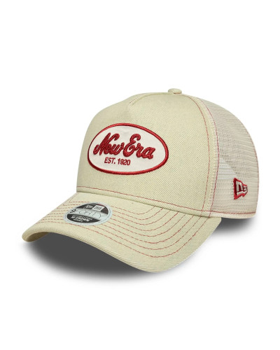 Casquette New Era 9FORTY A-Frame Trucker Patch Logo New Era Heritage Script Crème