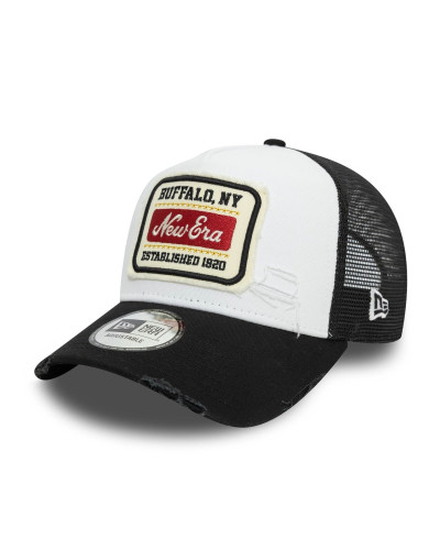 Casquette 9FORTY A-Frame Trucker New Era Patch Distressed Blanc & Noir