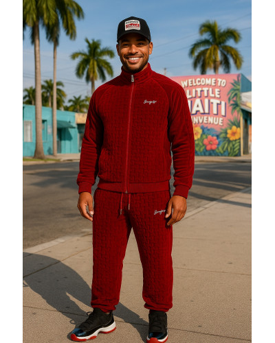 Ensemble veste pantalon sean john velour monogram peau de pêche