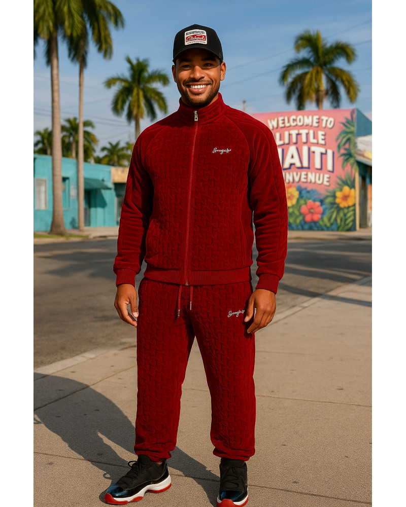 Ensemble veste pantalon sean john velour monogram peau de pêche