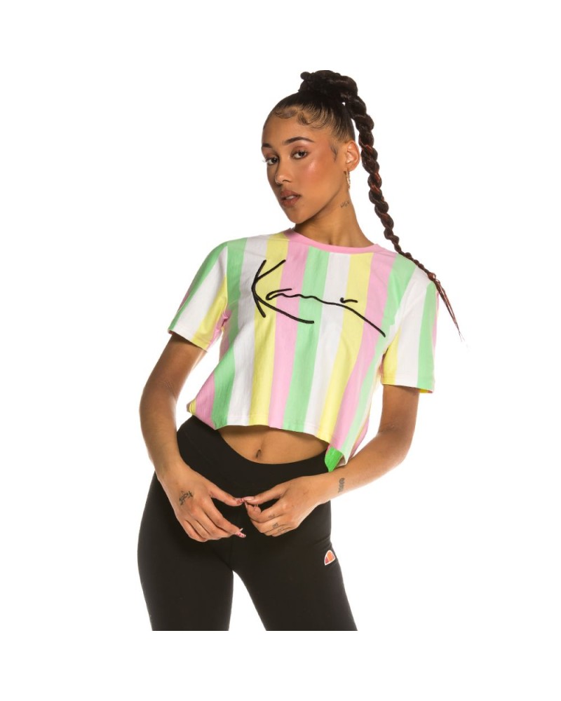 Crop top Karl Kani College Stripe Green/White/Pink/Yellow